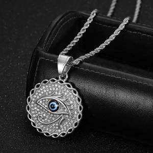 Hip-Hop Silberkette mit Evil-Eye-Anhänger mit blauem Stein und weißen Zirkonia-Steinen