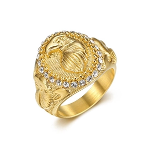 Anello hip hop da uomo con aquila dorata e strass brillanti incastonati