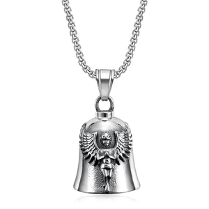 Collier cloche ange ailes de protection punk biker en acier titane avec chaîne box