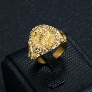 Anello da Uomo Hip Hop Aquila Oro Bicolore Acciaio al Titanio Strass Anello Animale Biker Punk Rock Gioielli per Uomo Regalo