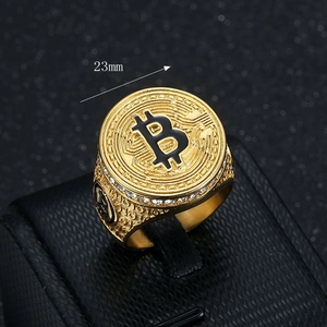 Bague Bitcoin hip-hop plaquée or pour homme avec zircons et motifs de circuit imprimé