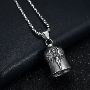 Collier pendentif cloche ange gardien en argent vintage avec chaîne à maillons carrés