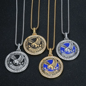 Philippine Eagle Fraternal Order Shield Pendant Necklace Stainless Steel Retro Hip Hop Jewelry Rhinestone Animal Eagle Pendant For Men