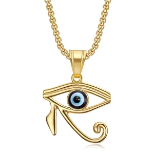 Goldene Horusauge-Halskette mit blauem Evil Eye Anhänger und Box-Kette für Damen