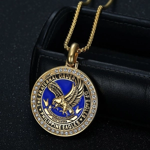 The Fraternal Order of Eagles Philippine necklace with blue enamel and gold beaded chain