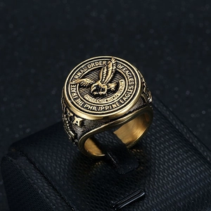 Vintage Men Titanium Steel Eagle Signet Ring Fraternal Order Of Eagles Gold Silver Plated Philippine Eagle Finger Ring