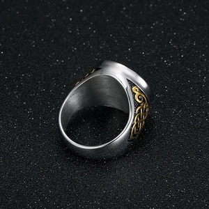 Men's stainless steel ring with gold-plated Saint George slaying the dragon relief detail