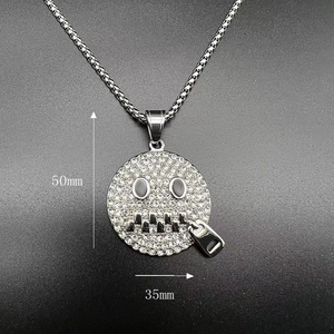 Hiphop zip-face pendant necklace with white crystals and dimensions of 50mm by 35mm