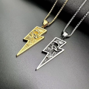 Retro Punk Gothic Lightning Bolt Skull Pendant Titanium Steel Necklace For Men Hip Hop Street Style Jewelry Necklace