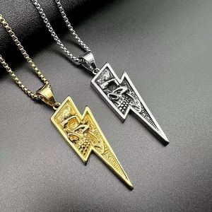 Punk lightning pendants in gold and silver finish with embossed detail on box chains