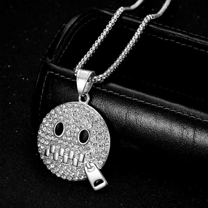 Hiphop gold plated stainless steel Shut Up smiley pendant with iced out rhinestones