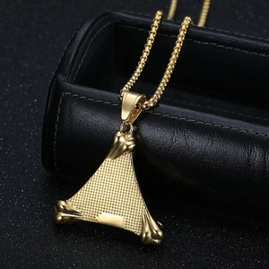 Gold-plated stainless steel necklace with triangular evil bone pendant and box chain