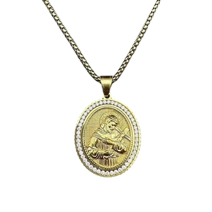 Goldener Jesus-Medaillon-Anhänger mit Zirkoniasteinen und Edelstahl-Boxkette für Herren