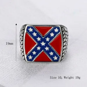 Anillo de acero para hombre con diseño de estrellas de bandera y textura de escamas laterales