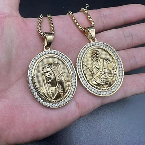 Gold plated hip hop religious Jesus shepherd pendant necklace with cubic zirconia stones