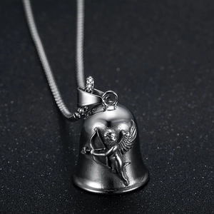 Retro Punk Titanium Steel Angel Cupid Relief Bell Pendant Necklace For Unisex Gothic Biker Jewelry Fashion Gift
