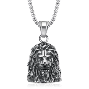 Retro Punk Stainless Steel Lion Head Bell Pendant Necklace Vintage Biker Lucky Exorcism Bell Jewelry For Men Women
