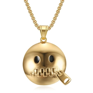 Hip Hop Stainless Steel Zipper Mouth Emoji Pendant Necklace Polished Gold Silver Shut Up Expression Jewelry For Men Women