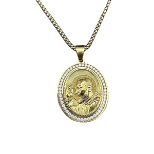 Religieuze Jezus portret hanger ketting in goud roestvrij staal met zirkoon