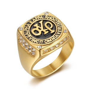 Anello Uomo Hip Hop Alpha Kappa Rho Acciaio Inossidabile Pavé Strass Oro Argento Placcato Anello Società Greca