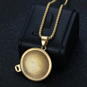 Polished gold-plated stainless steel Shut Up emoji pendant necklace on box chain