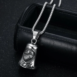 Vintage stainless steel eagle bell pendant necklace with silver square pearl chain