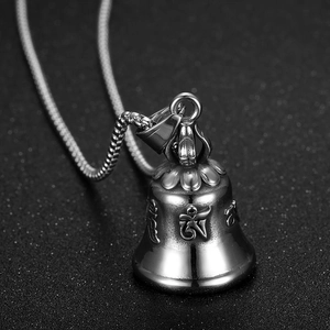 Vintage Titanium Steel Bell Pendant For Men Six Word Proverb Religious Relief Exorcism Lucky Bell Biker Style Jewelry Pendant