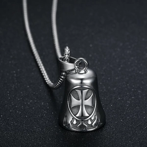 Vintage Stainless Steel Maltese Cross Guardian Bell Pendant Necklace Polished Retro Biker Bell For Men Jewelry Gift