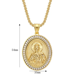 Collier pendentif Saint Jude hip hop plaqué or sous vide avec pierres brillantes