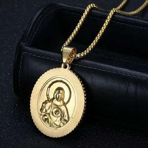 Gold plated stainless steel necklace featuring a religious Jehovah pendant and zircon