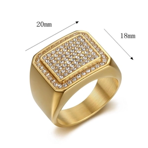 Bague chevalière hip hop dorée pour homme avec pavé complet de diamants 20x18mm