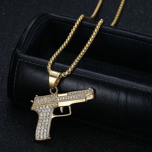 Hip Hop 1911 Pistole Anhänger Halskette Gold mit funkelnden Zirkonia Kristallen besetzt