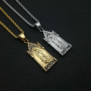 Hip Hop Stainless Steel Gothic Virgin Mary Pendant Necklace Our Lady Of Guadalupe Relief Religious Christian Jewelry For Men Women