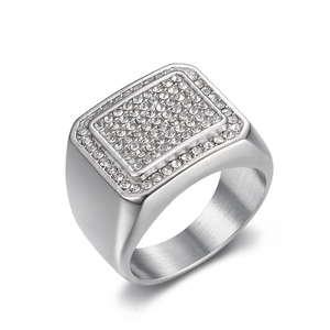 Bague chevalière homme style hip hop en argent avec pavage de diamants CZ