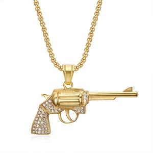 Hip Hop Titanstahl Revolver Pistole Anhänger Halskette Strass Iced Out Schmuck Gold Silber Pistolen Halsketten Für Herren Damen