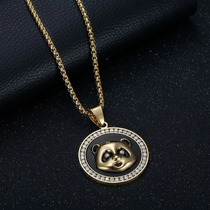 Hiphop Goldene Panda Anhänger Halskette mit glitzernden Strasssteinen und Boxkette