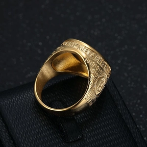 Gold plated hip hop Bitcoin ring featuring Metaverse engraving and binary code