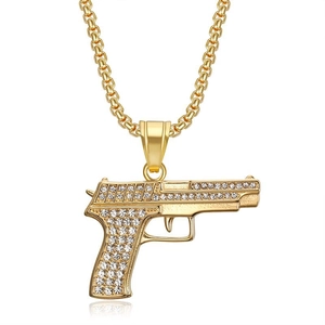 Hip Hop Edelstahl Strass Handfeuerwaffe Anhänger Halskette Herren Schmuck Galvanisierte Pistole Form Halsschmuck Für Party