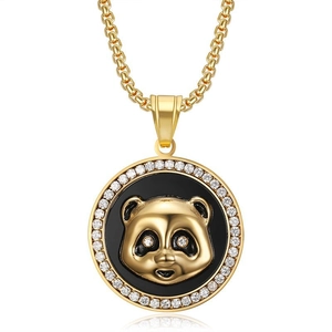 Hip Hop Edelstahl Panda Anhänger Halskette Für Herren Damen Gold Strass Tier Anhänger Schmuck Accessoire
