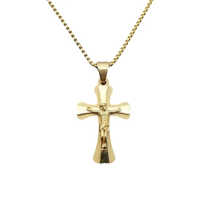 Collana con ciondolo a croce di Gesù in acciaio inossidabile placcato oro stile hip hop
