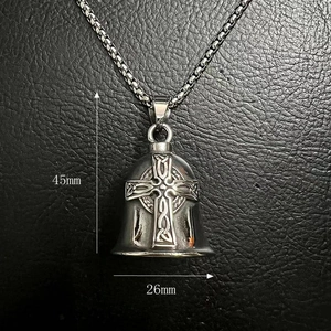 Polished titanium steel Viking cross bell pendant with 45mm by 26mm dimensions