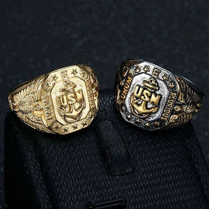 Anello da Uomo US Navy USN Ancora Aquila Hip Hop Stile Militare Acciaio al Titanio Oro Argento Placcato Retro Gioielli