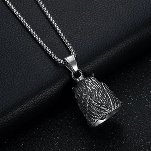 Pendentif cloche de moto hibou en acier inoxydable rétro avec plumes punk sur chaîne
