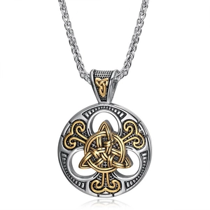 Collier Pendentif Nœud Celtique Viking pour Hommes en Acier Inoxydable Nœud de la Trinité Triquetra Amulette Nordique Bijoux Punk