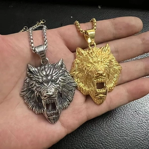 Nordic Viking wolf head pendant necklace in gold and silver finishes for men and women