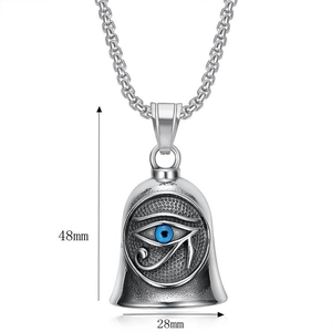 Retro titanium steel biker lucky bell pendant with Eye of Horus and 48mm size marking
