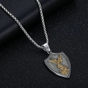 Vintage gold plated St Michael archangel shield pendant necklace in durable stainless steel