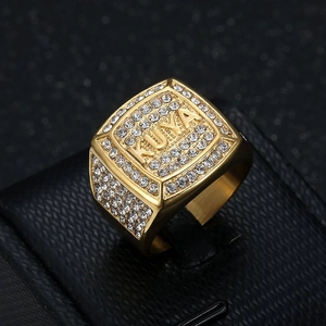 Bague Chevalier Hip Hop en Acier Inoxydable pour Hommes avec Lettre KUYA Carrée Or Argent Strass Incrustés Bijoux