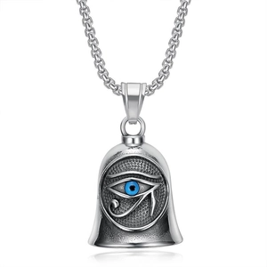 Vintage Polished Eye Of Horus Bell Pendant Necklace Titanium Steel Retro Lucky Bell Charm Punk Jewelry For Men Women