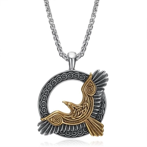 Collana con Ciondolo Corvo di Odino Vichingo in Acciaio al Titanio Ciondolo Uccello Retrò Nodo Celtico Nordico Gioielli da Uomo